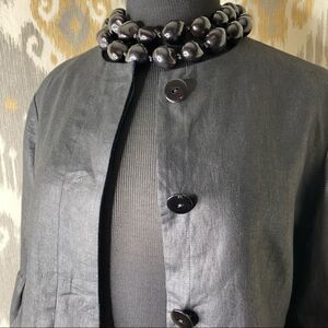 Ralph Lauren Black Label Jet Black Polished Linen Cropped Ruffle Sleeve Jacket